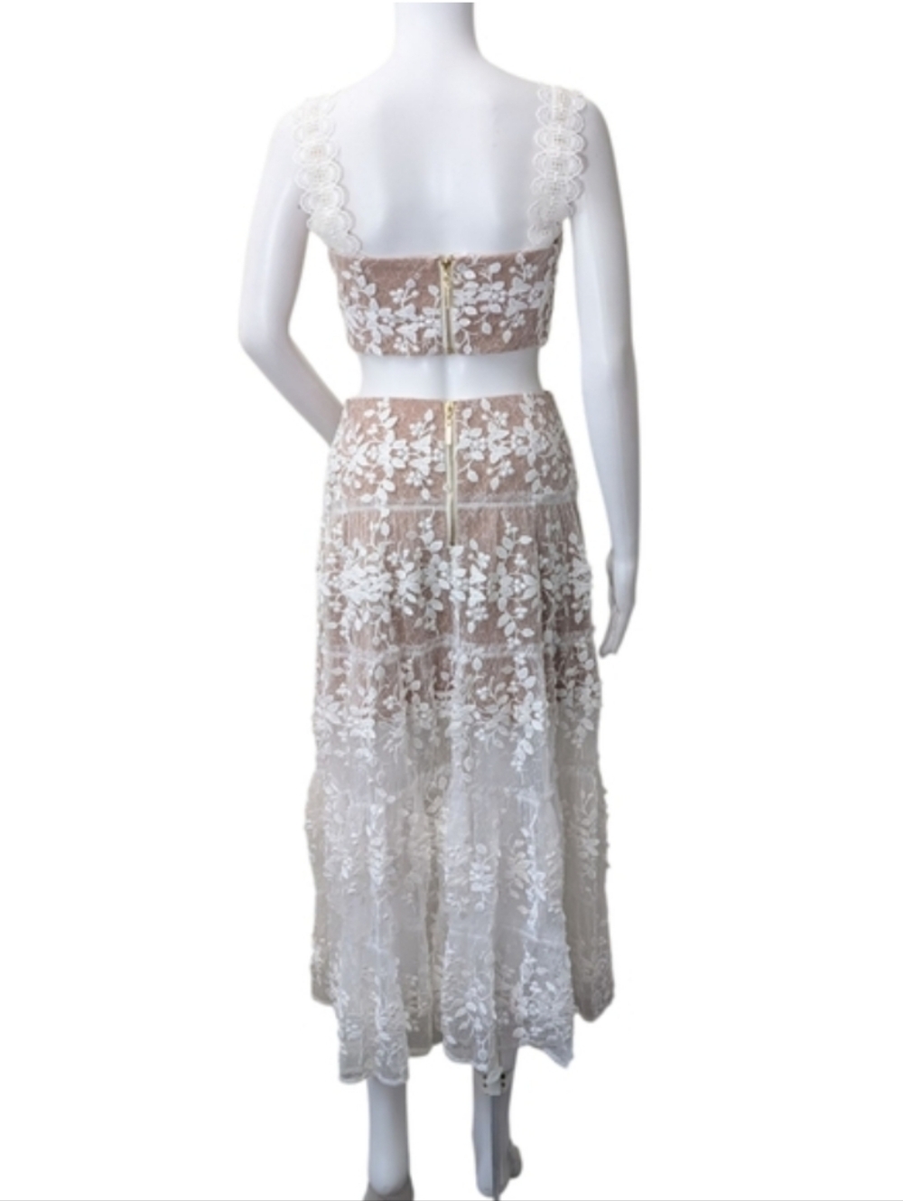Bronx & Banco Megan Two-piece Set Top Skirt Lace White Size XS Wedding Bridal - Picture 10 of 16